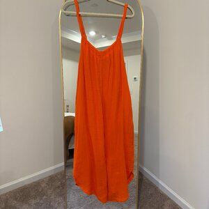 Old Navy Gauze Long Summer Orange Pocket Dress SZ M Beach Vacation Tieback